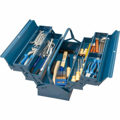 Werkzeugkoffer 51-teilig, 530 x 200 x 200 mm Stahlblech blau lackiert